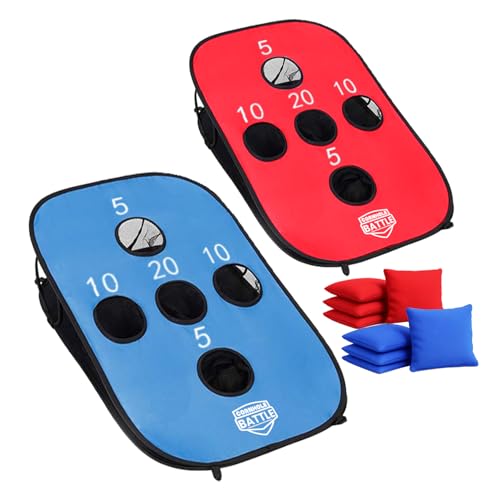 Cornhole Battle – Ligero y Plegable de Tela 90×60 cm – 2 Tableros + 8 Sacos + Bolsa de Transporte – Juego Exterior para Adultos – Jardín, Playa, Camping – Original Corner