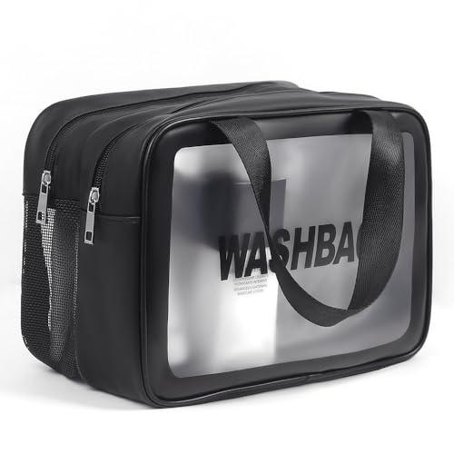 Wash Bag for Women & Men - Large Capacity Travel Toiletry Bag with Matte Translucent Window & Wet/Dry Pockets, Waterproof & Portable Organizer for Cosmetics,Gym & Shower Essentials