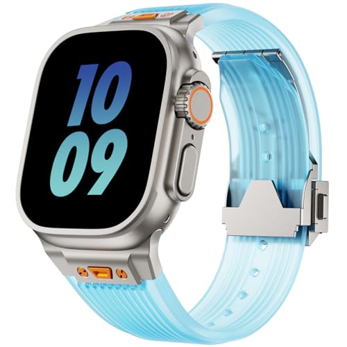 SEURE Strap for Apple Watch Ultra3/2/1 49mm,Series 9/8/7 45mm,Series SE2/6/SE/5/4 44mm,Series 3/2/1 42mm,Soft Silicone Sports Straps Robust Replacement Band with Metal Connector,Transparent Blue