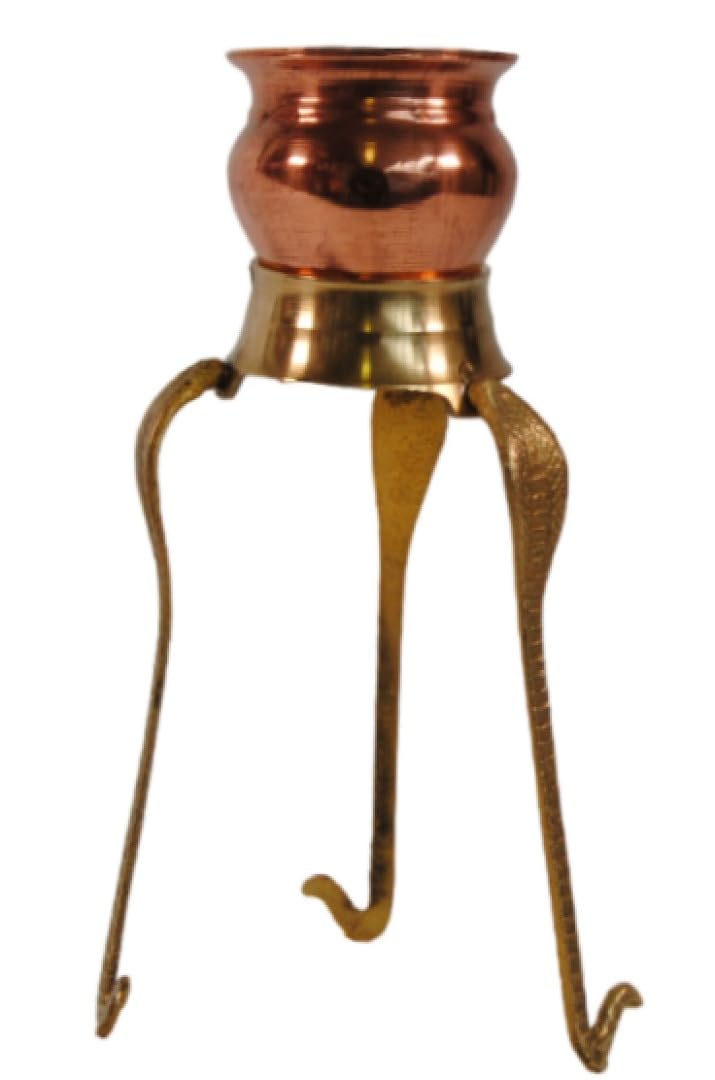 Terrapin Trading Lota Pot Size 4 with Stand - Kalash Hindu Pooja Religious Surya Pouring Puja Legs Chakra Diwali Holi