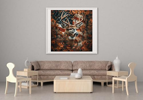 Image of Moohue DIY Counted Stamped Cross Stitch Kits for Adults 14 Count Cross Stitch Patterns Flag Animal Deer Printed Cross Stitch Kits for Adults (Flag Animal Deer)