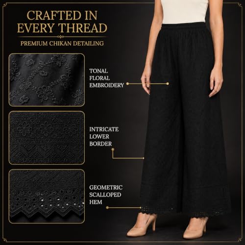 Image of Vastraa Fusion Women's Regular Fit Cotton Chikan Palazzo