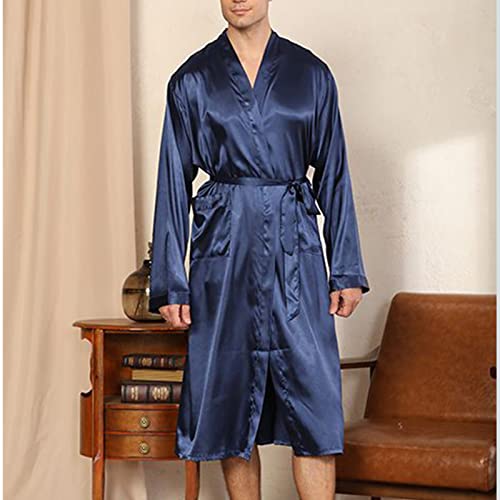 Robe for Men Big and Tall Wrap Style Mid-Length Satin Kimono Spa Bathrobe Casual Fashion Long Sleeve Loungewear2