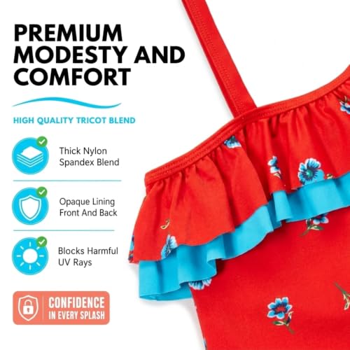 Image of Kanu Surf Girls Morgan Floral Ruffle 1-Shoulder 1-piece Swimsuit