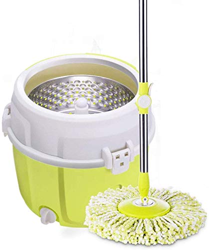 Schrubber Spin Mop Eimer mit Wringer Set Hand-Free Waschen Trocknen 360 Grad;Spinning Mop Kopf (Farbe: Grün, Größe: 32x28cm) (Color : Green,