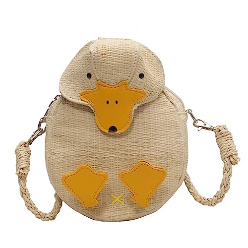 Straw Duck Purse 3D Cartoon Shoulder Bag Animal Coin Purse Clutch Wallet for Women Summer