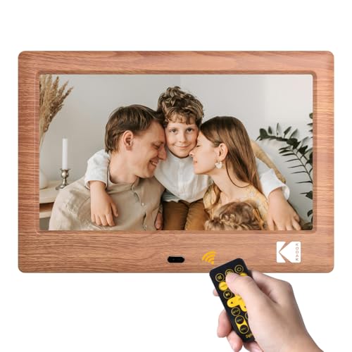 KODAK Marco de Fotos Digital de 7 Pulgadas, Marco de Fotos electrónico, Pantalla IPS, Foto/música/Reproductor de vídeo/Calendario/Alarma, Soporte USB o Tarjeta SD, rotación automática, con Mando a