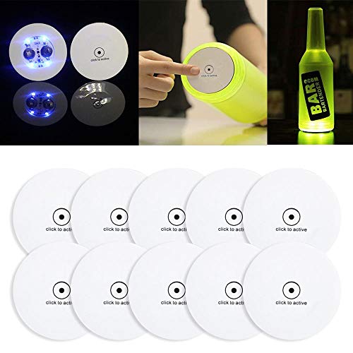 Baiwka Coaster - Lote de 10 Pegatinas LED para el Encendido de Posavasos de Botella de Bar con led, Bebidas Flash