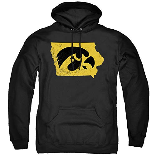 University of Iowa Official State Shape Unisex Adult Pull-Over Hoodie,Black, Small