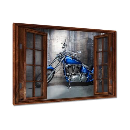 Chopper bleu tableau sur toile 90x60 cm décoration murale haut de gamme H1616M