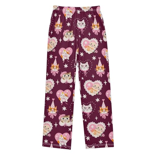 Kitten Cats Boys Long Pants Soft Trousers Elastic Waist Kids Lounge Bottoms with Pockets S-XL