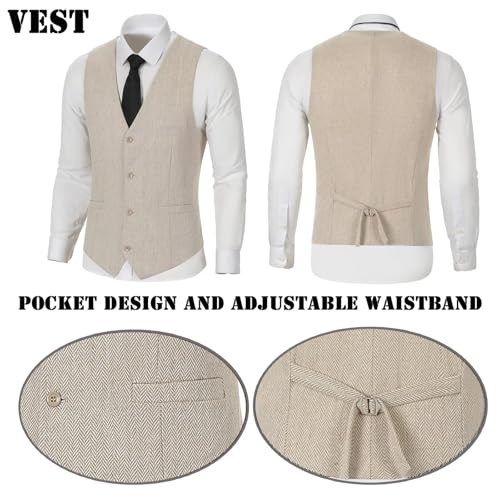 Men Suits Tweed Herringbone Blazer Slim Fit Tuxedos Casual Champagne Groom Blazer Prom Suit 3 Piece Jacket Vest Pants4