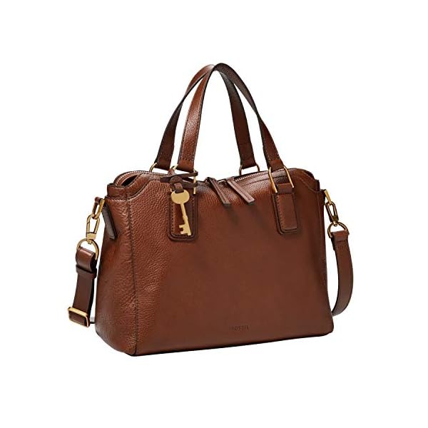 Fossil Women's Jacqueline Eco-Leather Satchel Purse Handbag, Brown (Model: ZB1501200)