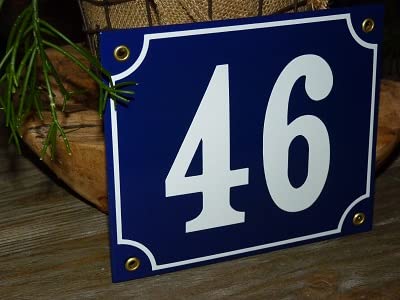 Numéro de maison émail bleu 46 visible et résistant aux UV, plaque murale 18x15 cm