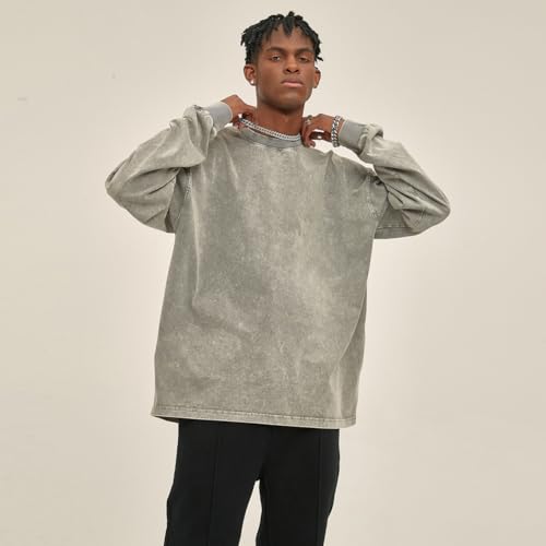 Vintage Sweatshirts Men Streetwear Oversized Sweatshirt Spring Autumn Solid Color Cotton Sweatshirts Male3