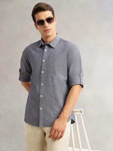 Image of Thomas Scott Men's | Solid | Premium Linen Blend | Spread Collar | Summer Wear | Long Sleeve | Shirts for Men