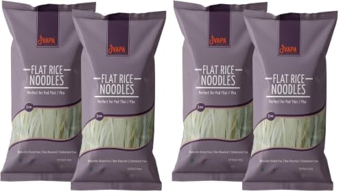 Image of Jvapa Flat Rice Noodles (3mm) - Perfect for Pad Thai /Pho, Naturally Gluten Free, Made with 100% Rice, Non Bleached, No Maida - 700gm (350gm x Pack of 4)