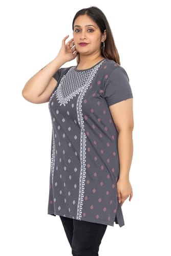 Image of Women Printed Cotton Tshirt with Side Slits & Pocket