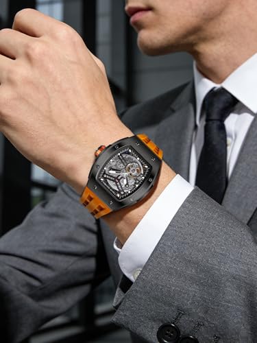 Image of TSAR BOMBA Mens Luxury Watch Automatic Watches for Men 50M Waterproof Japanese Mechanical Movement Tonneau Stainless Steel Case Sapphire Glass Big Face Cool Unique Fashion Gift Men
