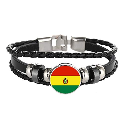 Drapeau de la Bolivie tressé Bracelet chaîne en Cuir Cristal Bracelet Souvenir, Bracelet Fait Main pour Homme et Cadeau de la journée spéciale Femme