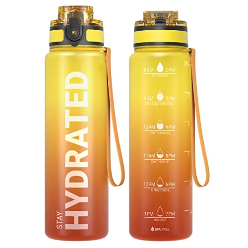 Image of Sahara Sailor Water Bottles, 25oz Motivational Sports Water Bottle with Time Marker - Times to Drink - Tritan, BPA Free, Wide Mouth Leakproof, Fast Flow Technology with Clean Brush (1 Pack)