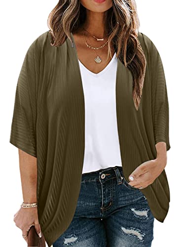 Eytino Womens Plus Size Summer Cardigan Casual Half Sleeve Ruched Open Front Cardigans Tops(1X-5X)