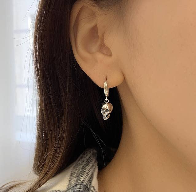 skull earrings for Women Girl Ladies,925 sterling silver Platinum plating skull Hoop earrings.3