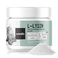 animigo L-Lysin für Katzen - 250g Pulver - Reine Aminosäure Powder - Für Katzenschnupfen, Immunsystem, Abwehrkräfte & Atemwege - Inklusive Messlöffel - Vitamine für Katzen - Alternative zu Kaudrops