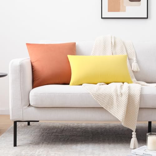 Image of Mixhug Decorative Throw Pillow Covers, Velvet Cushion Covers, Solid Throw Pillow Cases for Couch and Bed Pillows, Pale Coral, 20 x 20 Inches, Set of 2