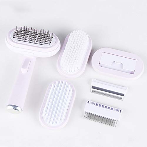 Dog Brush and Cat Brush 5 in 1 Pet Grooming Kit Suitable for Long or Short Pet Hair Fur Removal Pet Pin Brush, Bath&Masaage Brush De-matting Comb (Pink)