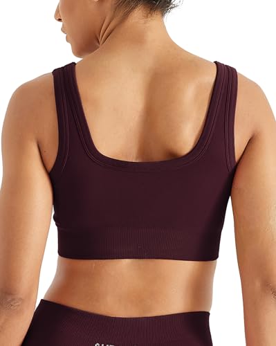 Image of AUROLA Power Womens Square Back Basic Sports Bra - Square Neck Padded Low Impact Yoga Bra Workout Crop Top