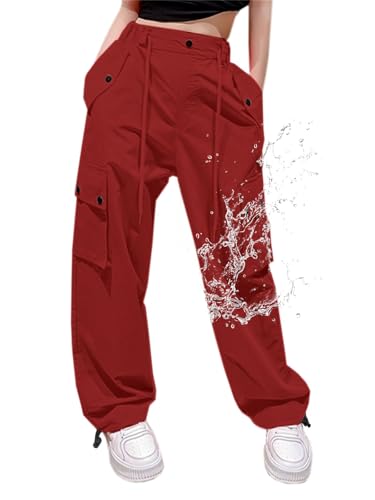 Cromoncent Cargo Pants Girls & Women Parachute Pants Y2K Baggy Rave Clothes Waterproof with Pockets, 6 Years - 3XL