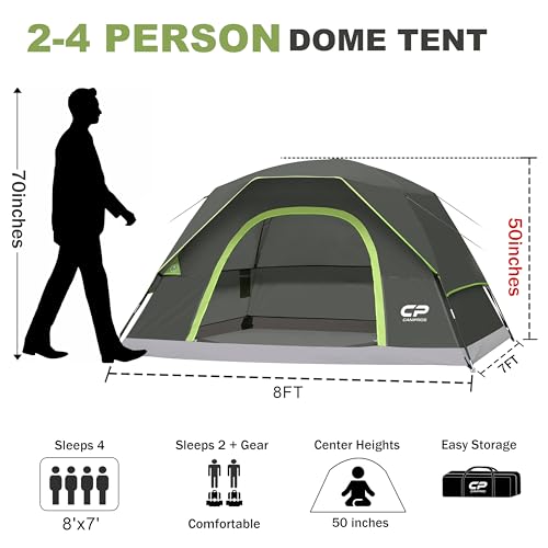 Image of CAMPROS CP Camping Tent 2 /4 /6 Person, Waterproof Windproof Double Layer Dome Tent, Easy Setup with Large Mesh Windows & Wide Door for Outdoor Camping Backyard