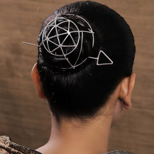 Image of Hair Bun Cage Accessory for Women | Handcrafted Brass Juda Cover with Stick | Anti-Tarnish Traditional Hair Accessory for Wedding & Festive (Fashionable Hair Bun (Silver))