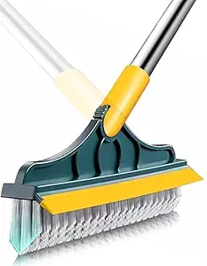 CUISINART 2 in 1 Floor Brush Scrubber with Long Handle Upgrade Grout Brush Scrape Stiff Bristle Cleaning Scrub Brush with Squeegee 120 degree Rotating Tile Brush for Cleaning Bathroom Kitchen (Wiper MOP)