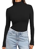 Ekouaer Women's Turtleneck Long Sleeve Shirts Slim Fit Thermal Underwear Tops Lightweight Pullover Tees Black L