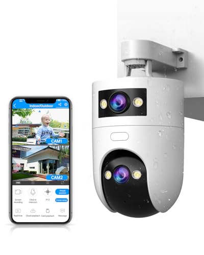 Image of JOOAN Security Camera Outdoor 2 Cams in 1 HD2Kx2 5G /2.4G Dual WiFi Auto Tracking 360View,IP66 Waterproof 3 Night Vsion Modes 24 /7 Recording,Cloud /Card Storage,Corded Power Dual Lens WiFi /Wired