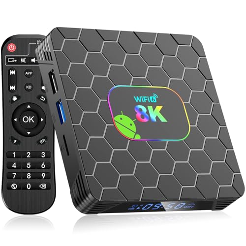 Android TV Box 14.0, Android Box 2026 4GB RAM 64GB ROM, Android 14 TV Boxes 8K 4K Wi-Fi 6 with RK3528 Quad-Core CPU 2.4G 5G Dual-Band Wi-Fi Bluetooth 5.0 USB 3.0 Ethernet 100M Smart Box for TV