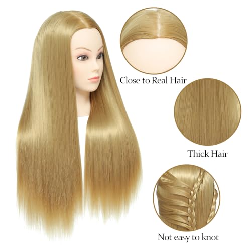 Training Head,26-28 Inch Hairdressing Head 100% Synthetic Fiber Cosmetology Mannequin Head with Free Clamp for Braiding Stying (Gold) - Image 2