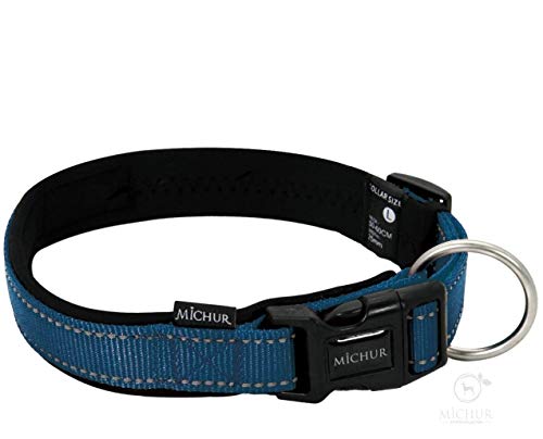 Michur Collar de Perro Ruben Azul, Neopreno Forrado Reflectante de Nylon Resistente, Collar para Perros Collar de Nylon