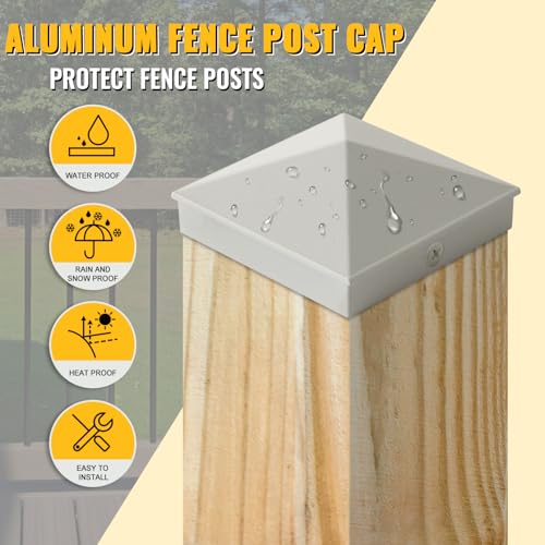 Image of VIVIDA 4x4 Aluminum Post Caps(Actual 3.5 inch x 3.5 inch), Metal Fence Post Caps with Waterproof Matte Powder Coated, for Wooden Fence, Deck, Mailbox, Patio, Screw & Driver Bit Included, White, 4 Pack