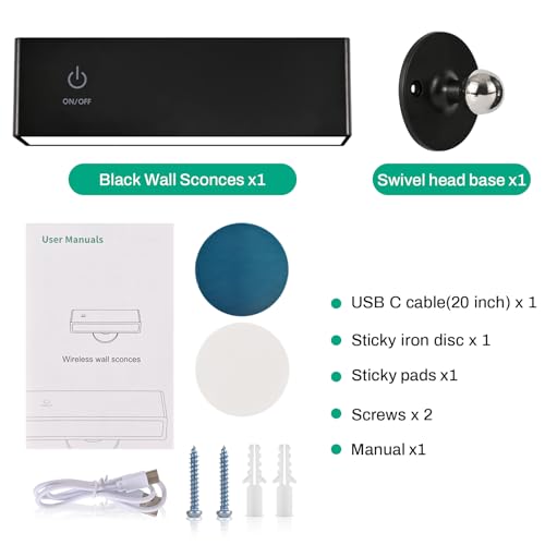 Rechargeable Wall Sconce, Magnetic Removable 360° Rotate - Battery Operated Wall Mounted Light for Bedroom Vanity/Refrigerator/Picture, 4000mAh, No Drill Renter-Friendly Wall Lamp (1Pack)