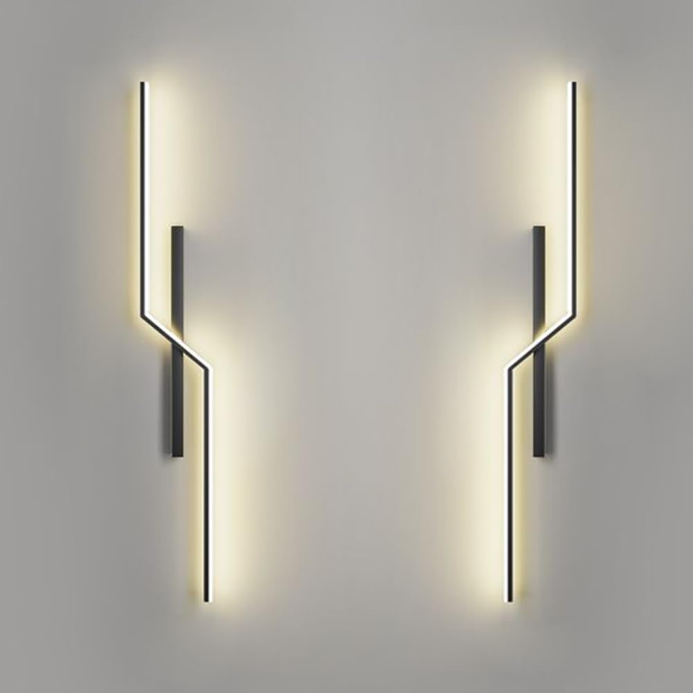 Mjsdjof 2 Pack Aluminum Long Bar Wall Sconces, Black Wall Lamp, Linear Metal Wall Lights with White Acrylic Shade, LED Bedside Sconce Light Fixture, Minimalist Hallway Lighting Wall Washer