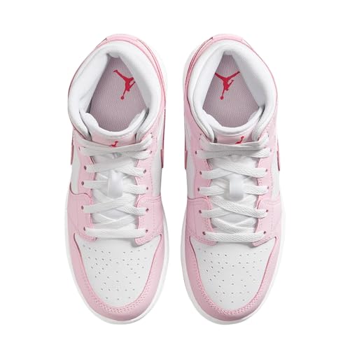 Air Jordan 1 Mid Big Kids' Shoes (DQ8423-608, Pink Foam/Fire Red/White)3