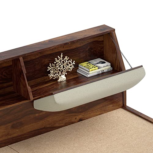 Image of STRATA FURNITURE Solid Sheesham Wood Cazz Queen Size Bed with Headboard Storage | Palang Cots Wooden Double Beds | Ideal Furniture for Living Room Bedroom and Hotel (Natural Finish)