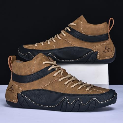 Mens Classic Leather Lace Up Ankle Chukka Boots Casual Round Toe High Top Non Slip Walking Boat Shoes for Driving Daily Hiking4