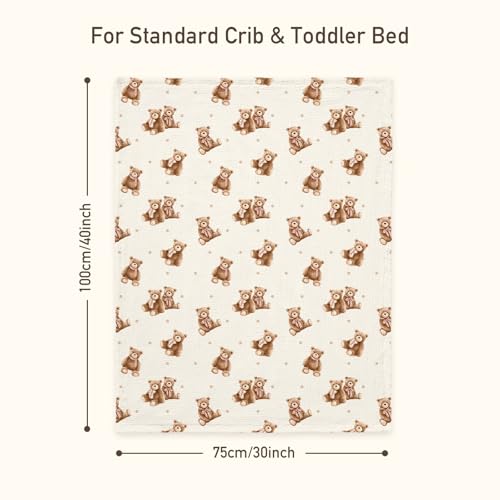 Image of GLLQUEN BABY Blankets for Boys Girls, Soft Muslin Cotton Front Dotted Fleece Backing, Nursery Minky Crib Blanket for Infant Toddler, 30 x 40 inches Throw Blanket, Bears