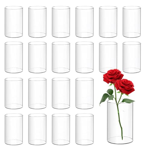 24 Pack Plastic Vases for Centerpiece, 4 Inch Clear Plastic Cylinder Vase Bulk Small Flower Acrylic Vases for Centerpiece Home Office Wedding Decorations