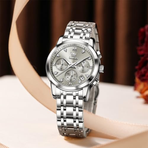 Image of OLEVS Women Watch Multifunctional Two Tone Watch Fashion Business Analog Quartz Ladies Watch Stainless Steel Waterproof Diamond Watch for Women