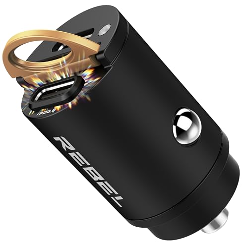 REBEL Dual 65W USB C Fast Car Charger 12V/24V [Smallest Metal Frame] PD65W, QC60W 4.0/3.0, Flush Fit, Cigarette Lighter Adapter for iPhone 17 Pro Max Air 16 Plus 15 14 13 12 iPad, MacBook, S25. S24